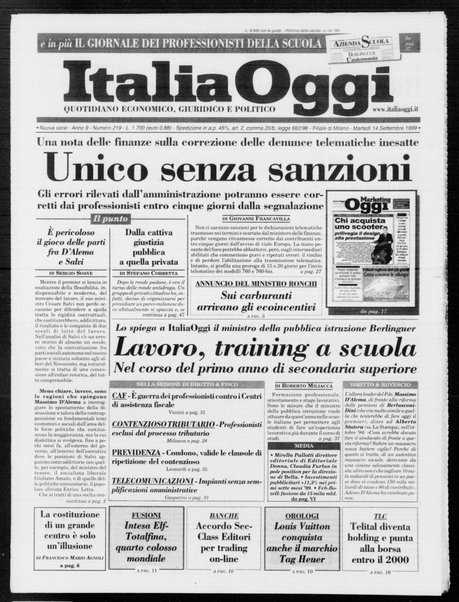 Italia oggi : quotidiano di economia finanza e politica